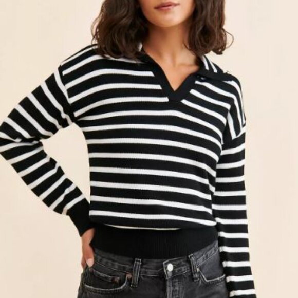 Flat White Blue Striped Polo Knit Sweater - Picture 3 of 5
